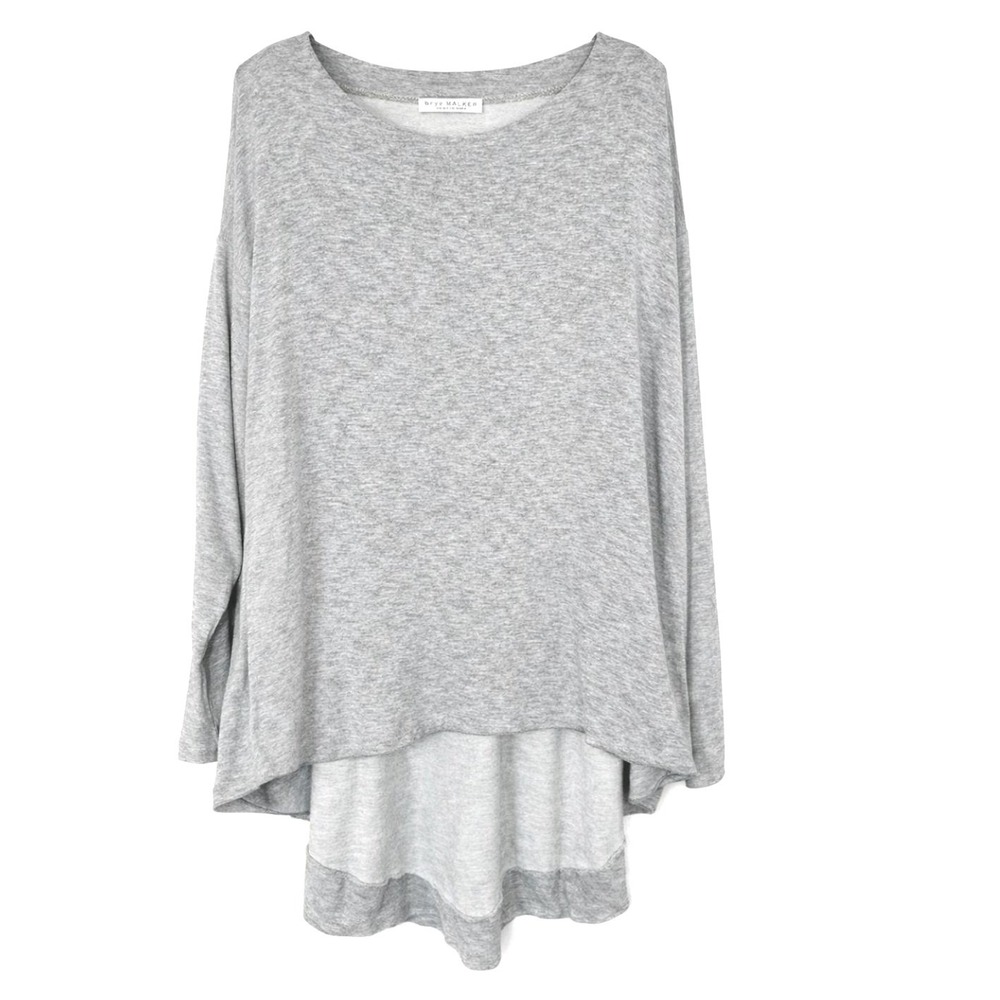 Bryn Walker Gray‎ Oversized Tunic Top L Asymmetrical Hem Lagenlook Made USA